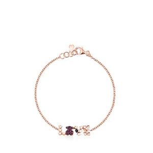 Tous San Valentín love Bracelet in Rose Silver Vermeil with Ruby and Spinel NWT